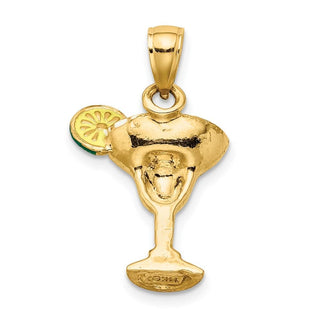 14k Yellow Gold 2-D Green Enameled Salted Margarita Drink w/Lime Pendant