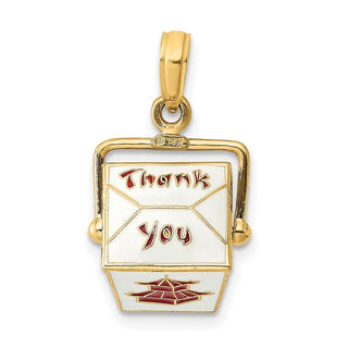 14k Yellow Gold 3-D Enameled Chinese Take-Out Box Pendant