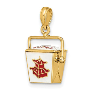 14k Yellow Gold 3-D Enameled Chinese Take-Out Box Pendant