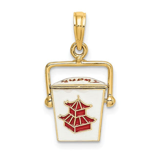14k Yellow Gold 3-D Enameled Chinese Take-Out Box Pendant