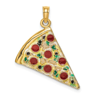 14k Yellow Gold w/Enamel Large Pepperoni Pizza Slice Pendant
