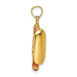 14k Yellow Gold 3-D Enamel Hot Dog w/Bun Pendant