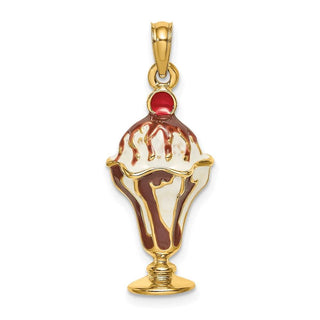 14k Yellow Gold Chocolate Ice Cream Sundae W/Cherry Top Pendant