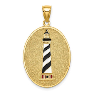 14k Yellow Gold Enamel Lighthouse Pendant W/John 8:12 On Reverse