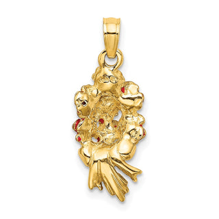 14k Yellow Gold Enameled Bouquet of Red Roses Pendant