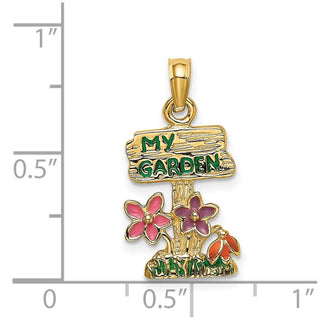 14k Yellow Gold Multi Enamel My Garden Post Flower Pendant