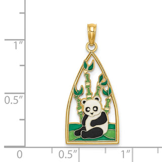 14k Yellow Gold Enamel Panda Bear and Bamboo-Style Pendant