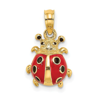 14k Yellow Gold Red Enameled Ladybug Pendant K6846