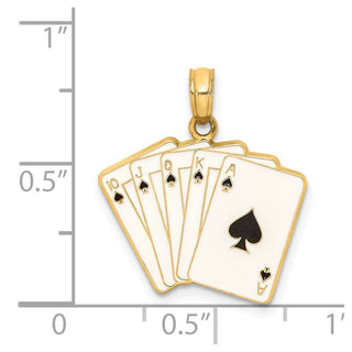 14k Yellow Gold Enamel Playing Cards Royal Flush Pendant