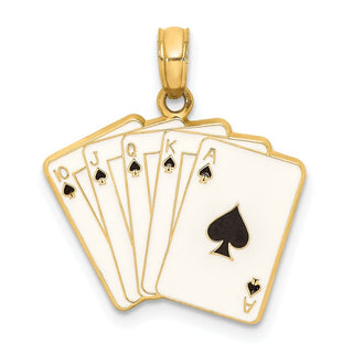 14k Yellow Gold Enamel Playing Cards Royal Flush Pendant