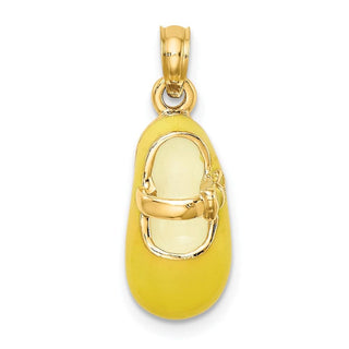 14k Yellow Gold 3-D w/Yellow Enamel Baby Shoe Pendant