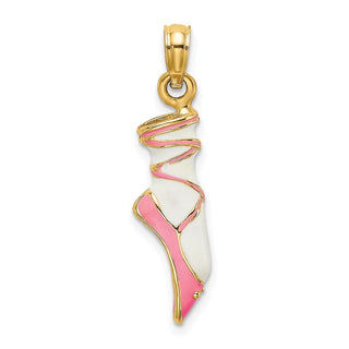 14k Yellow Gold 3-D Enamel Ballet Shoe Pendant