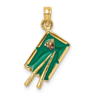 14k Yellow Gold w/Green Enamel 3-D Pool Table Pendant