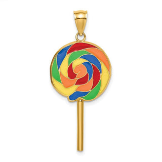 14k Yellow Gold w/Multi-Color Enamel 3-D Lollipop Pendant