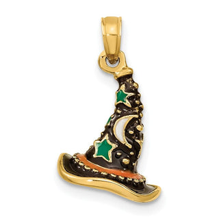 14k Yellow Gold w/Enamel 3-D Witch Hat (Halloween) Pendant
