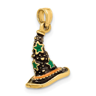 14k Yellow Gold w/Enamel 3-D Witch Hat (Halloween) Pendant