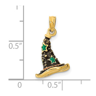 14k Yellow Gold w/Enamel 3-D Witch Hat (Halloween) Pendant