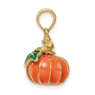 14k Yellow Gold 3-D Enameled Pumpkin Pendant