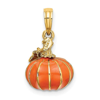 14k Yellow Gold 3-D Enameled Pumpkin Pendant
