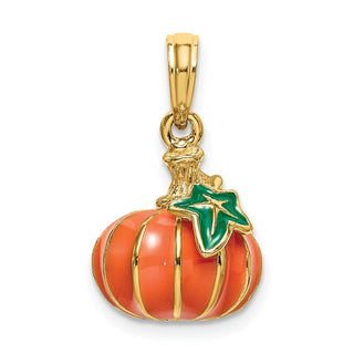 14k Yellow Gold 3-D Enameled Pumpkin Pendant