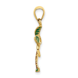 14k Yellow Gold Enamel Palm Tree Pendant