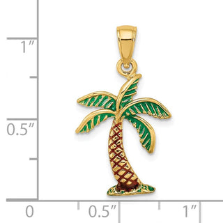 14k Yellow Gold Enamel Palm Tree Pendant