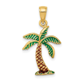 14k Yellow Gold Enamel Palm Tree Pendant