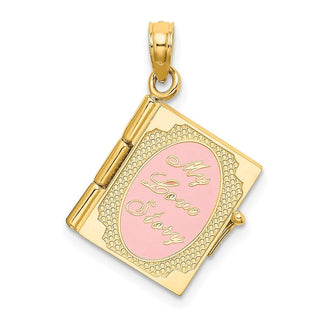 14k Yellow Gold Enameled 3D Moveable MY LOVE STORY Book Pendant K6893