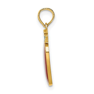 14k Yellow Gold Enamel Red Delicious Apple W/Stem and Leaf Pendant