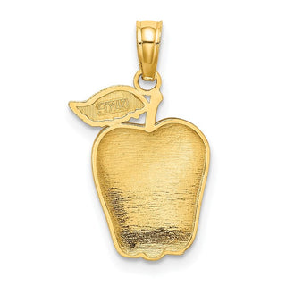 14k Yellow Gold Enamel Red Delicious Apple W/Stem and Leaf Pendant