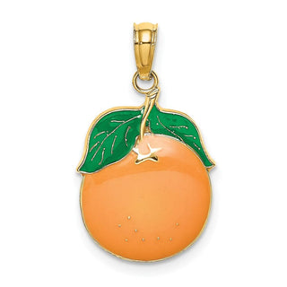 14k Yellow Gold Enamel Orange W/Stem and Leaf Pendant