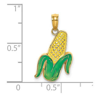 14k Yellow Gold w/Enamel 2-D Corn with Peeled Husk Pendant