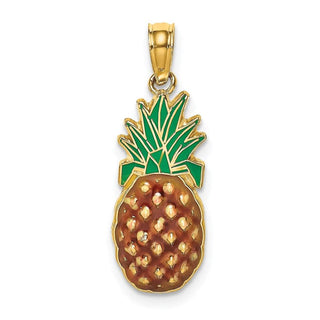 14k Yellow Gold w/Enamel 2-D Pineapple Pendant
