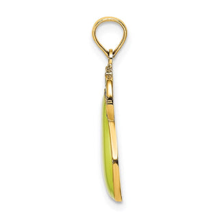14k Yellow Gold w/ Enamel 2-D Comice Pear with Stem and Leaf Pendant