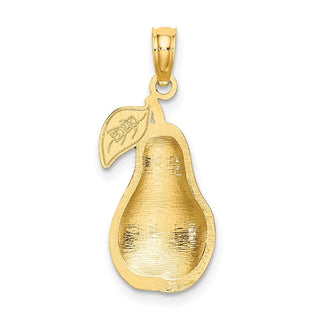 14k Yellow Gold w/ Enamel 2-D Comice Pear with Stem and Leaf Pendant