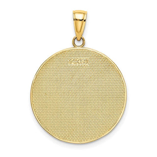 14k Yellow Gold Enamel Beach Scene On Round Disc Pendant