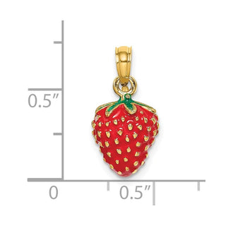 14k Yellow Gold w/ Enamel 3-D Strawberry and Leaf Pendant