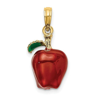 14k Yellow Gold w/Enamel 3-D Red Delicious Apple Pendant