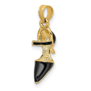 14k Yellow Gold 3-D Black Enamel Closed Toe High Heel Charm