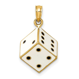 14k Yellow Gold 3-D Enamel Dice Pendant K6958