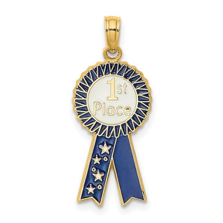 14k Yellow Gold Enamel 1st Place Ribbon Pendant