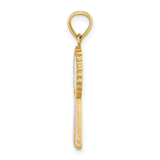 14k Yellow Gold Enamel Greatest Mom Pink Ribbon Pendant