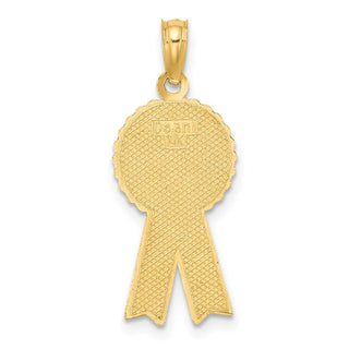 14k Yellow Gold Enamel Greatest Mom Pink Ribbon Pendant