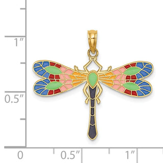 14k Yellow Gold Multi Color Enamel Dragonfly Pendant K6985
