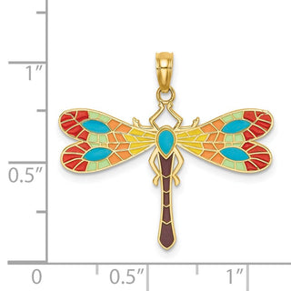 14k Yellow Gold Multi Color Enamel Dragonfly Pendant K6986