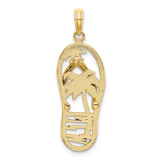 14k Yellow Gold Enamel Palm Tree Flip-Flop Pendant