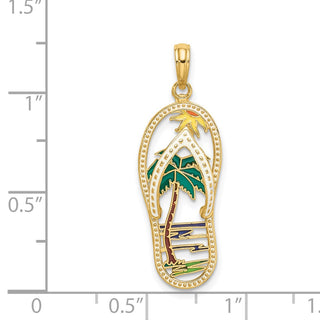 14k Yellow Gold Enamel Palm Tree Flip-Flop Pendant
