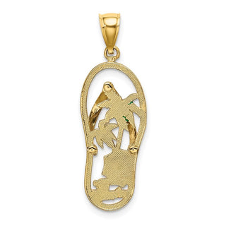 14k Yellow Gold Enamel Palm Tree Beach Scene Flip-Flop Pendant