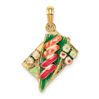 14k Yellow Gold 3-D Sushi Plate w/Enamel Pendant