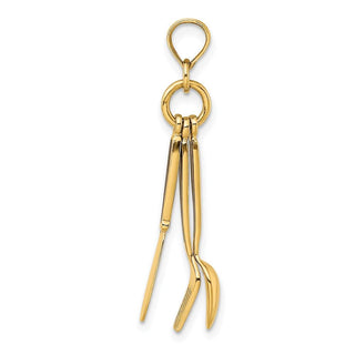 14k Yellow Gold 3-D Enamel Knife, Fork, Spoon Moveable Pendant